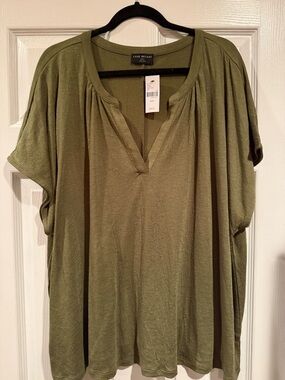 Lane Bryant Olive Scoop V-Notch Short Sleeve Tunic